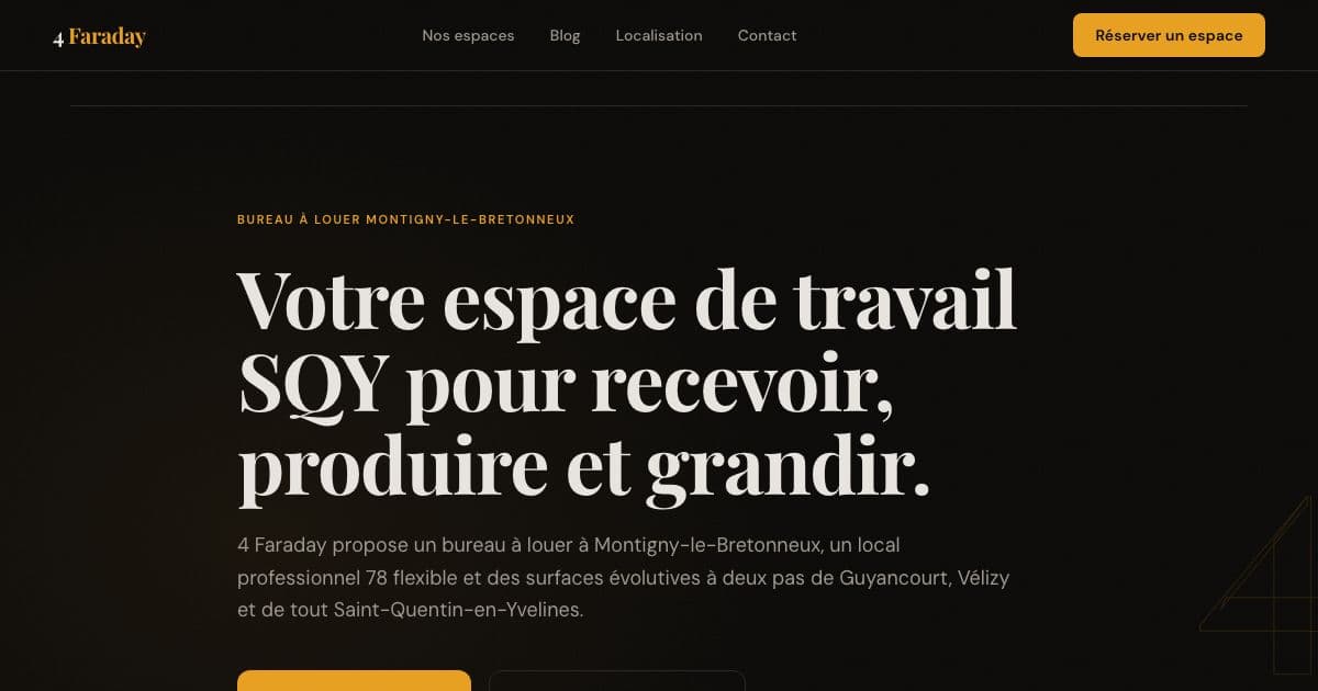4 Faraday — Rents private offices, business premises and storage space on monthly terms to small firms in Saint-Quentin-en-Yvelines, France.