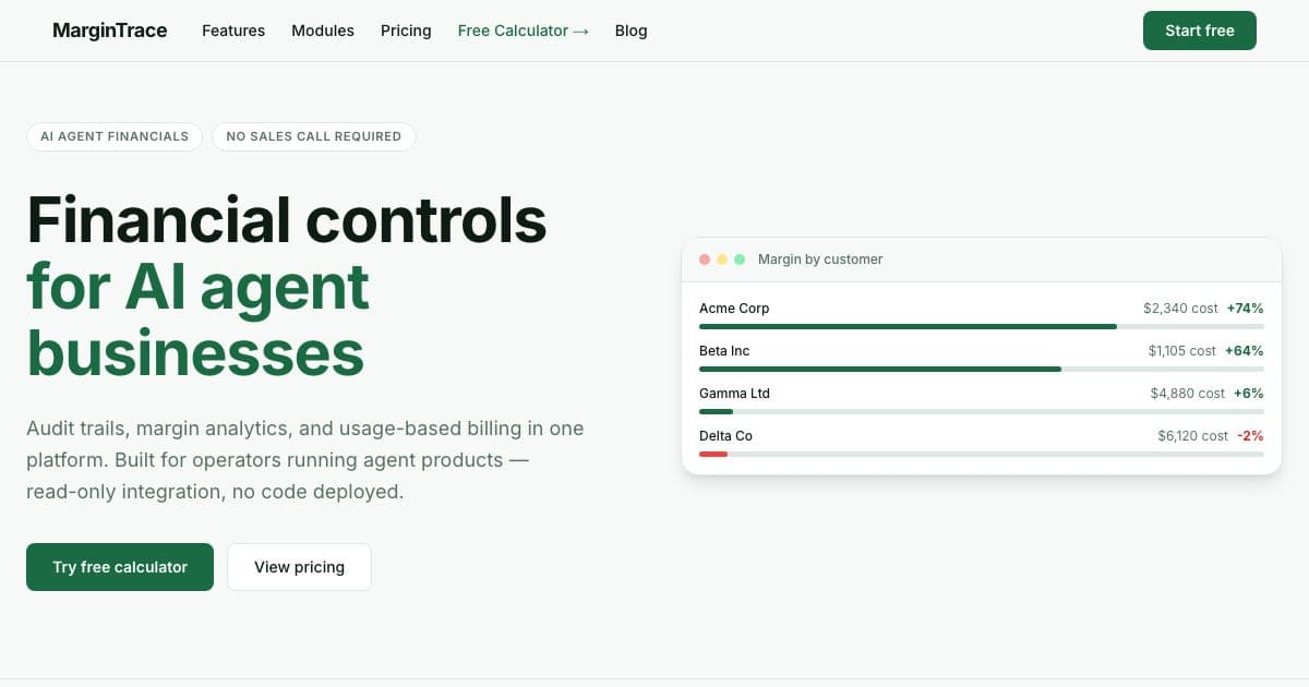 AgentLedger — Margin analytics, audit logs and usage-based billing for small teams whose products run on AI agents.