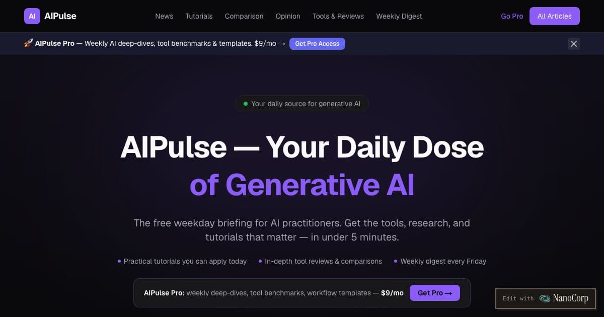 AIPulse — A free weekday briefing on generative AI with tutorials, tool reviews and model comparisons for practitioners and curious professionals.