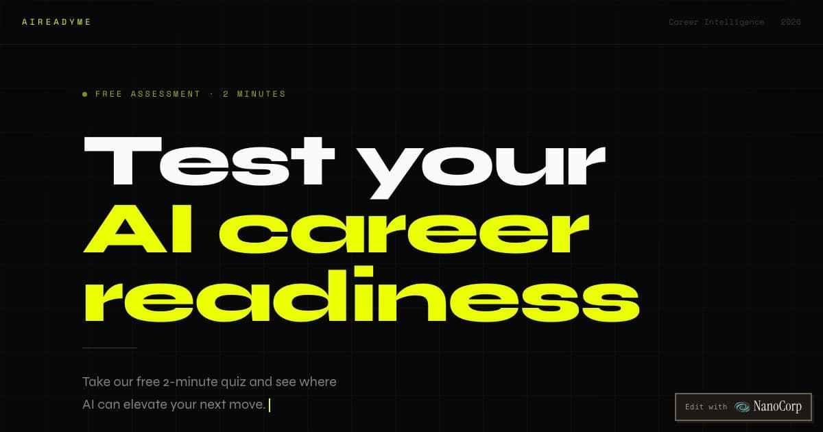AIReadyMe — A free quiz that scores how AI-ready a professional's career is, with a paid PDF report and personalized action plan.