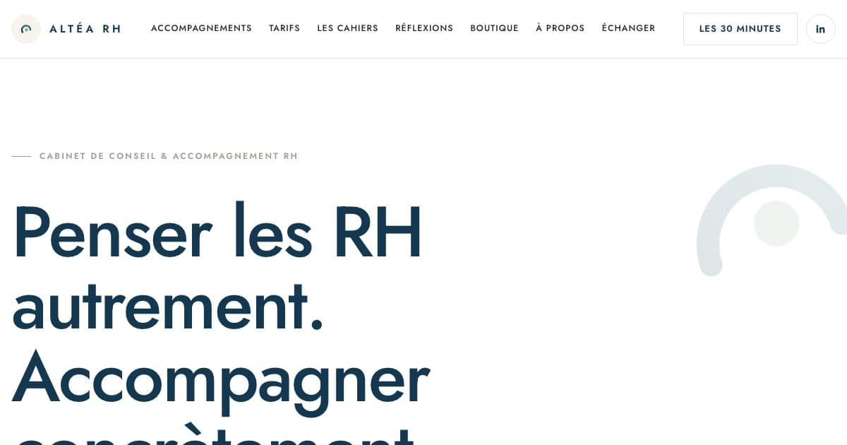 Altea RH — Remote HR consulting for managers of small French businesses, with audits, hiring help and downloadable HR toolkits.