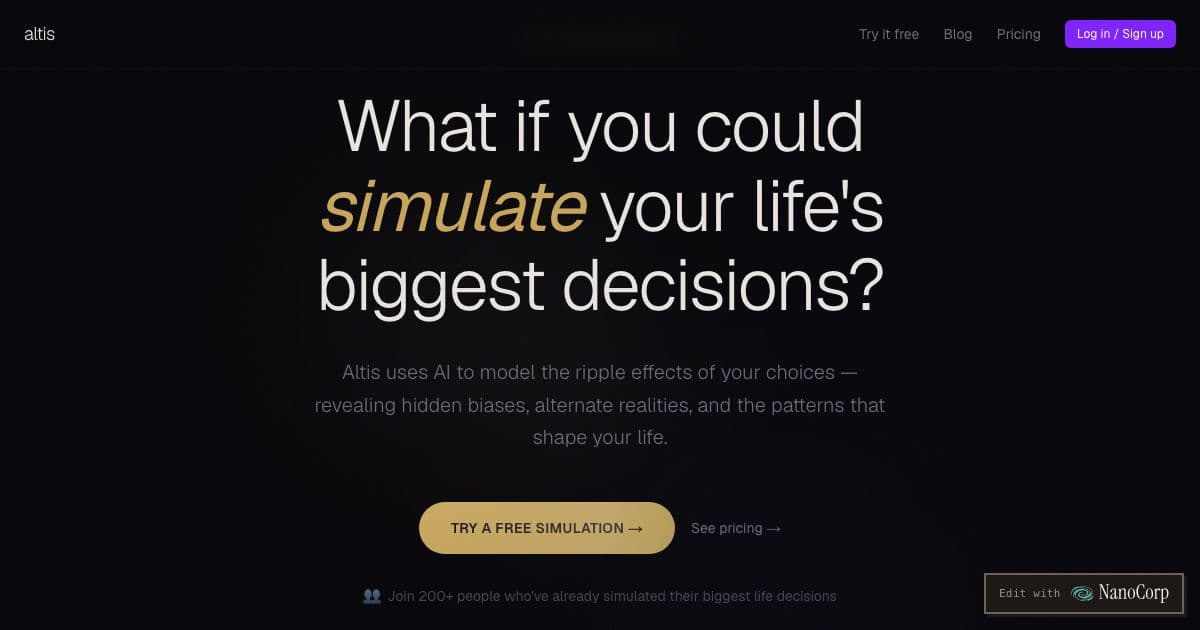 Altis — Simulates how a personal decision might play out and points out the cognitive biases shaping the choice.