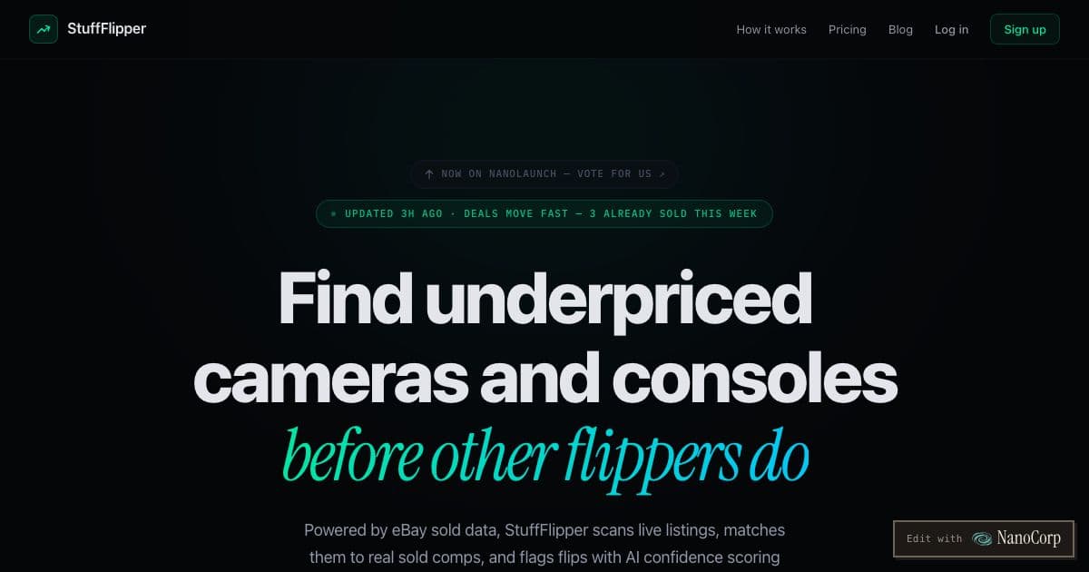 Arbitr — Scans live marketplace listings and flags underpriced cameras and game consoles that resellers can flip for a profit.
