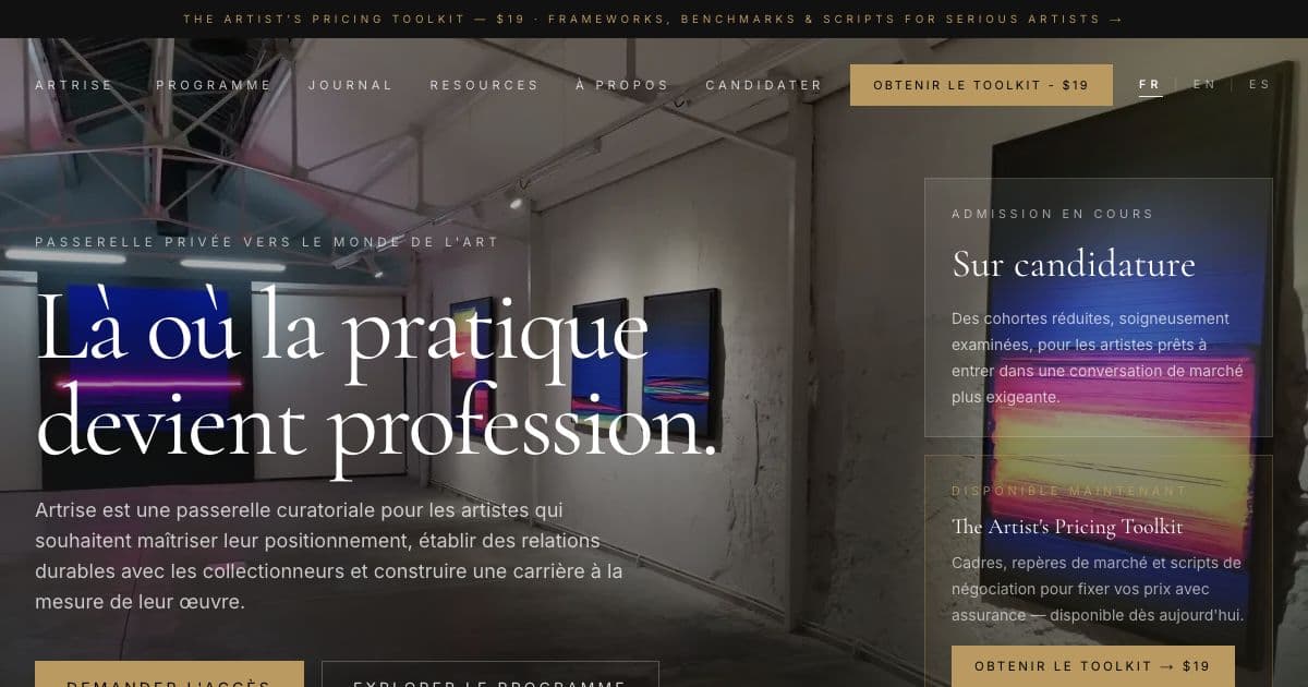 Artrise — Digital education that teaches artists how to price, sell, and build audiences so they can earn a living from their work.