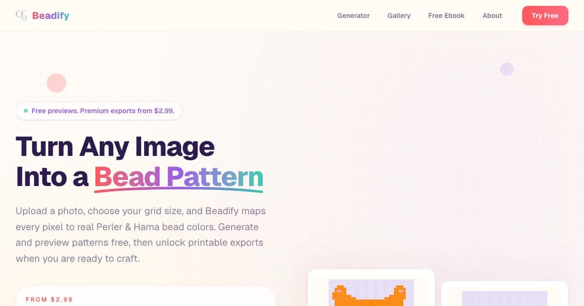 Beadify — A browser tool that converts photos and drawings into fuse bead patterns for kids, parents and crafters.
