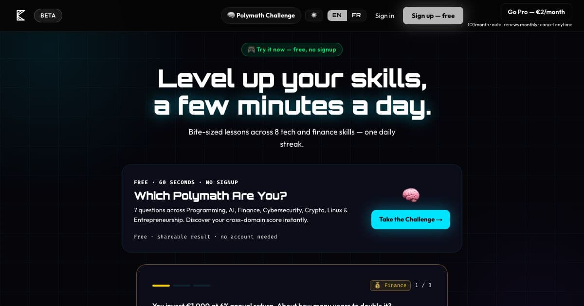 Bitwise — A gamified micro-learning platform with short lessons in eight tech, finance and business subjects that share one daily streak.