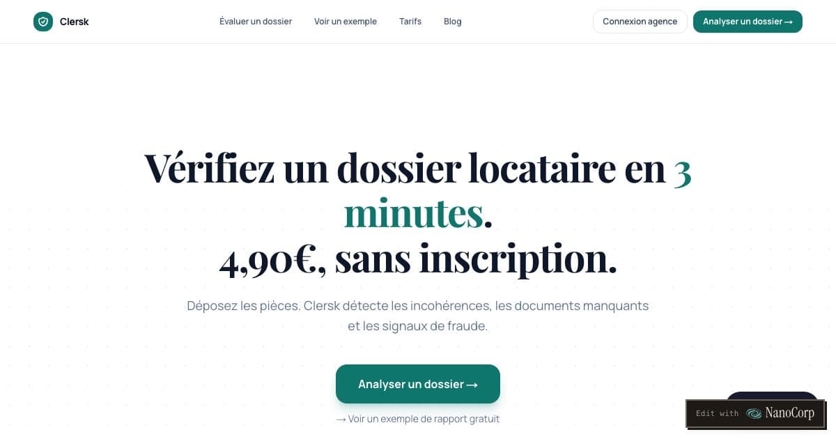 Clersk — Checks the documents in a French tenant application for gaps, inconsistencies and fraud signals and scores its completeness.