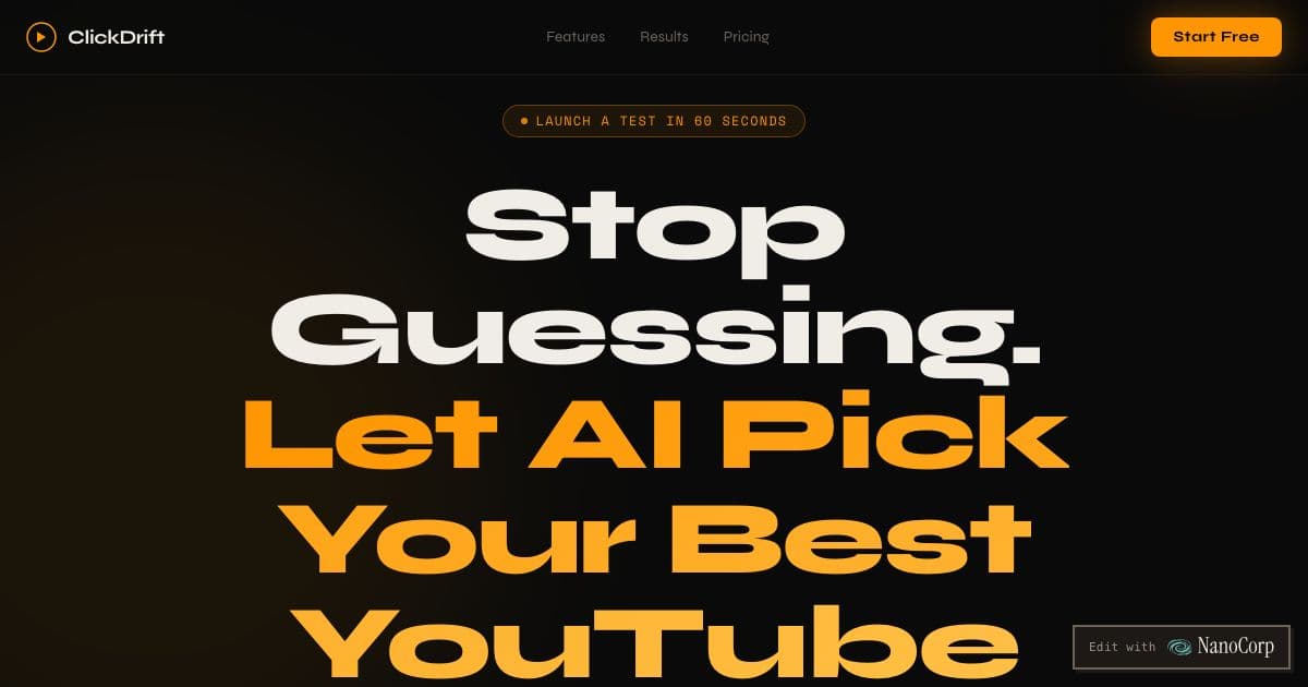 ClickDrift — Tests thumbnail and title variants for faceless YouTube channels and keeps the one with the best real click-through rate.