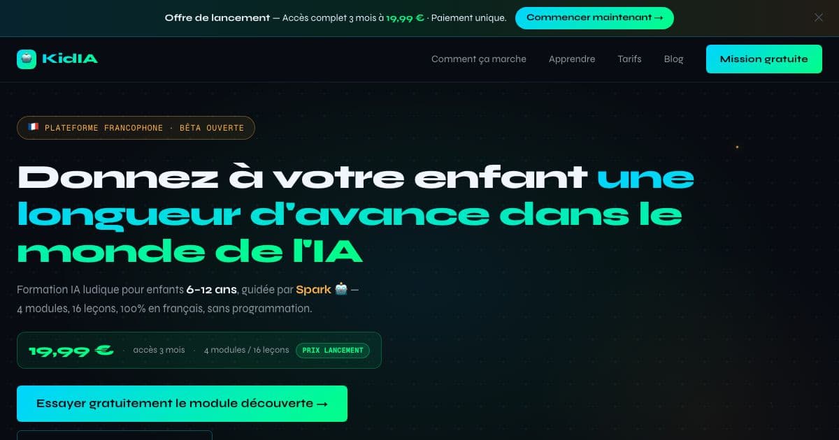 CodeKith — A French-language online course that teaches children aged 6 to 12 how AI works through short guided missions, with no coding required.