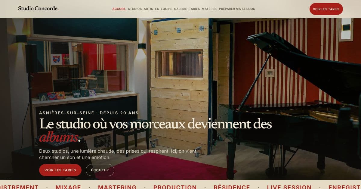 Studio Concorde — A recording studio in Asnières-sur-Seine where artists book half-day, full-day or week-long sessions online.