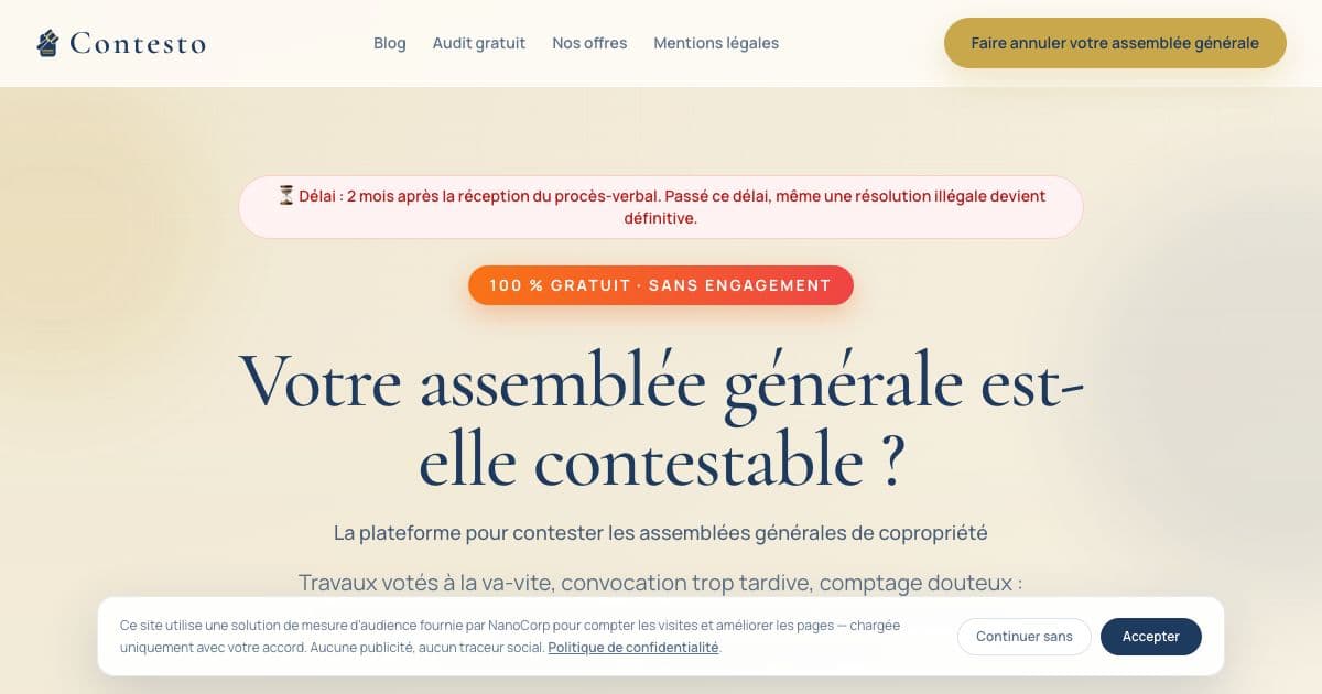 Contesto — Helps co-owners in French condominiums find out whether a general meeting decision can be annulled and take it to court.