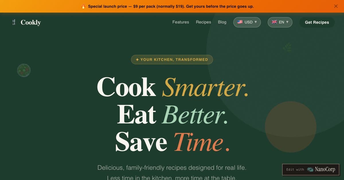 Cookly — Family-friendly recipes planned to cut cooking time, with prep shortcuts, allergy notes and swap ideas for busy households.