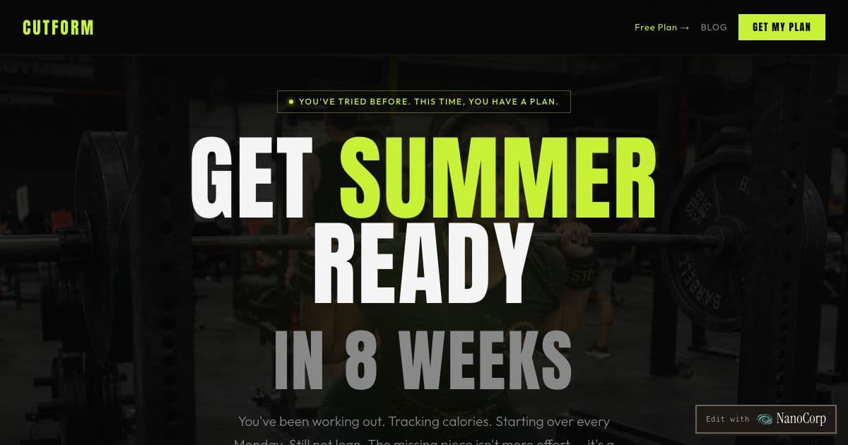 CutForm — A digital 8-week training program with meal templates for people who have tried diets before and want a fixed plan to follow.