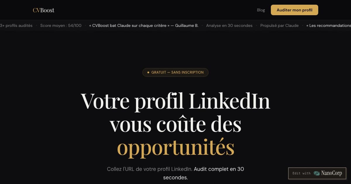 CVBoost — LinkedIn profile audits for tech candidates in France