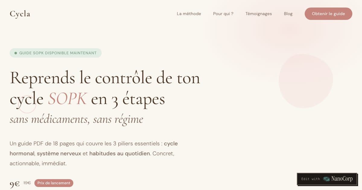 Cycla — A French-language guide that helps women with PCOS understand their cycle, manage stress and build daily habits, without drugs or dieting.