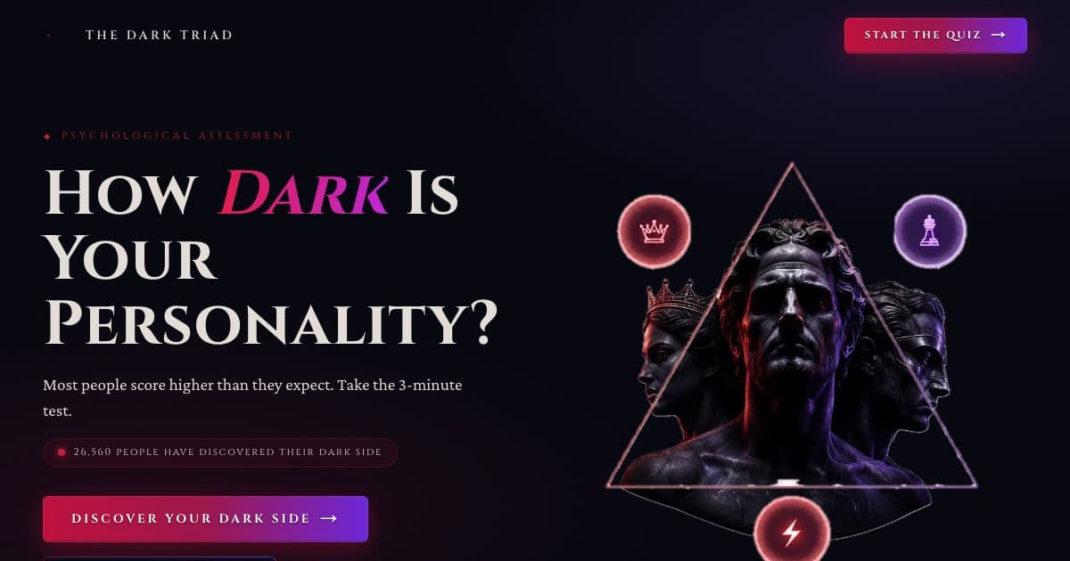 Dark Triad — A short multiple-choice test that measures narcissism, Machiavellianism and psychopathy for people curious about their darker traits.