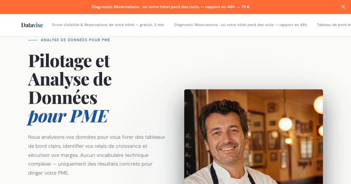 Datavise — Data analysis for independent hotels in France, from a one-off booking diagnostic to a monthly dashboard.