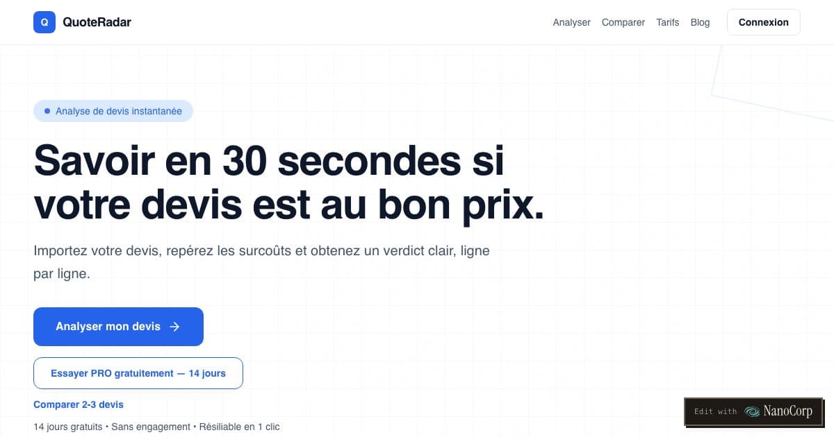 DevisBench — Checks French construction and renovation quotes line by line against market prices and flags overpriced items.
