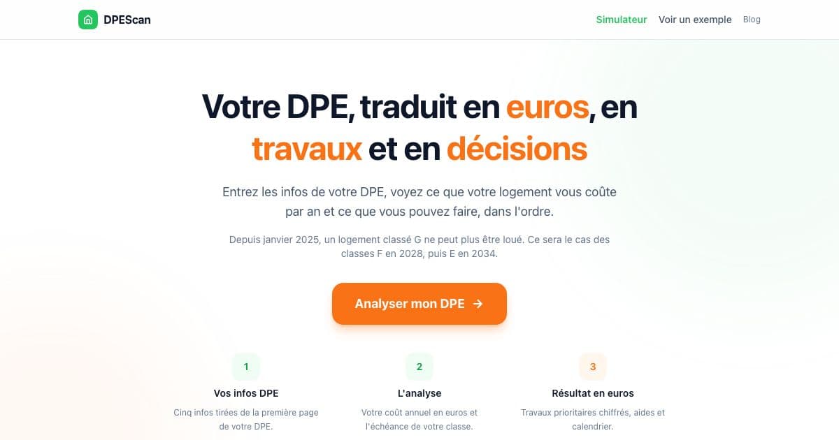 DPEScan — Turns the figures on a French energy performance certificate into a yearly cost in euros, ranked works and rental deadlines.