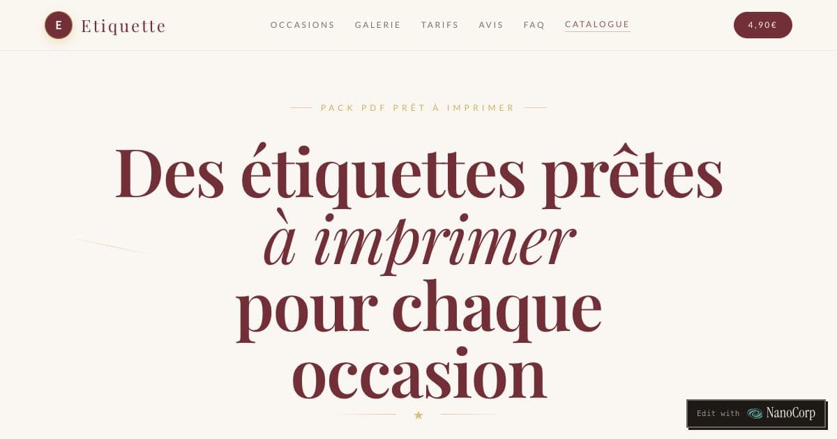 Étiquelle — Ready-to-print PDF labels for wine and champagne bottles, designed for pregnancy announcements, weddings and birthdays.
