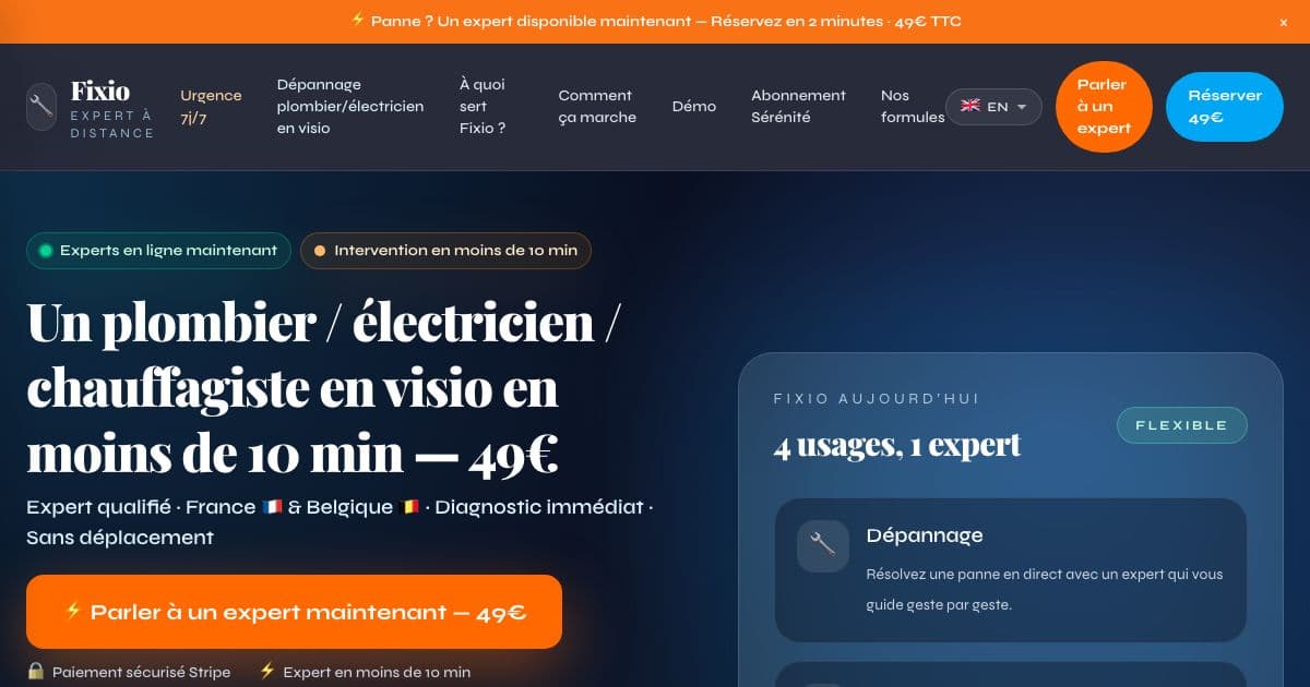 Fixio — Puts homeowners in France and Belgium on a video call with a plumber, electrician or heating technician to diagnose a problem remotely.