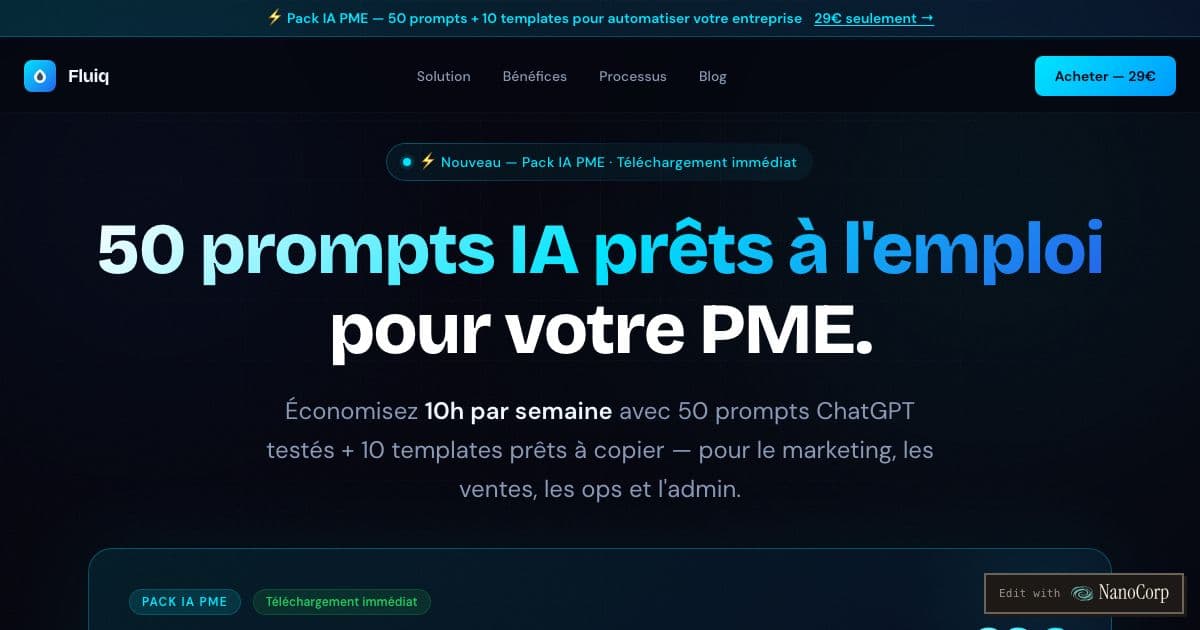 Fluiq — Helps French-speaking small businesses and freelancers start using AI, with ready-made prompts and an audit of their processes.