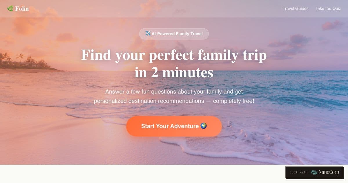 Folia — A free quiz that suggests holiday destinations, hotels and activities matched to a family's budget, children and tastes.
