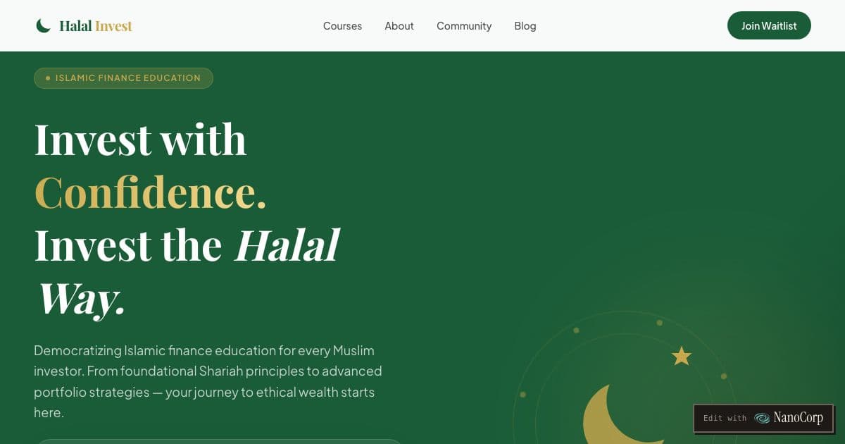 Halal Invest — Online courses and guides that teach Muslims how to invest in line with Shariah, from first principles to advanced instruments.