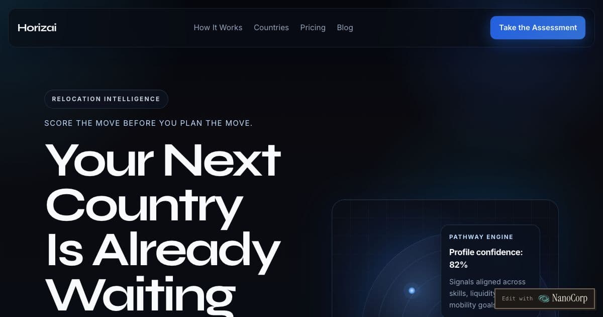 Horizai — Scores a person's realistic chances of relocating to different countries from their profile and maps a route for the best matches.