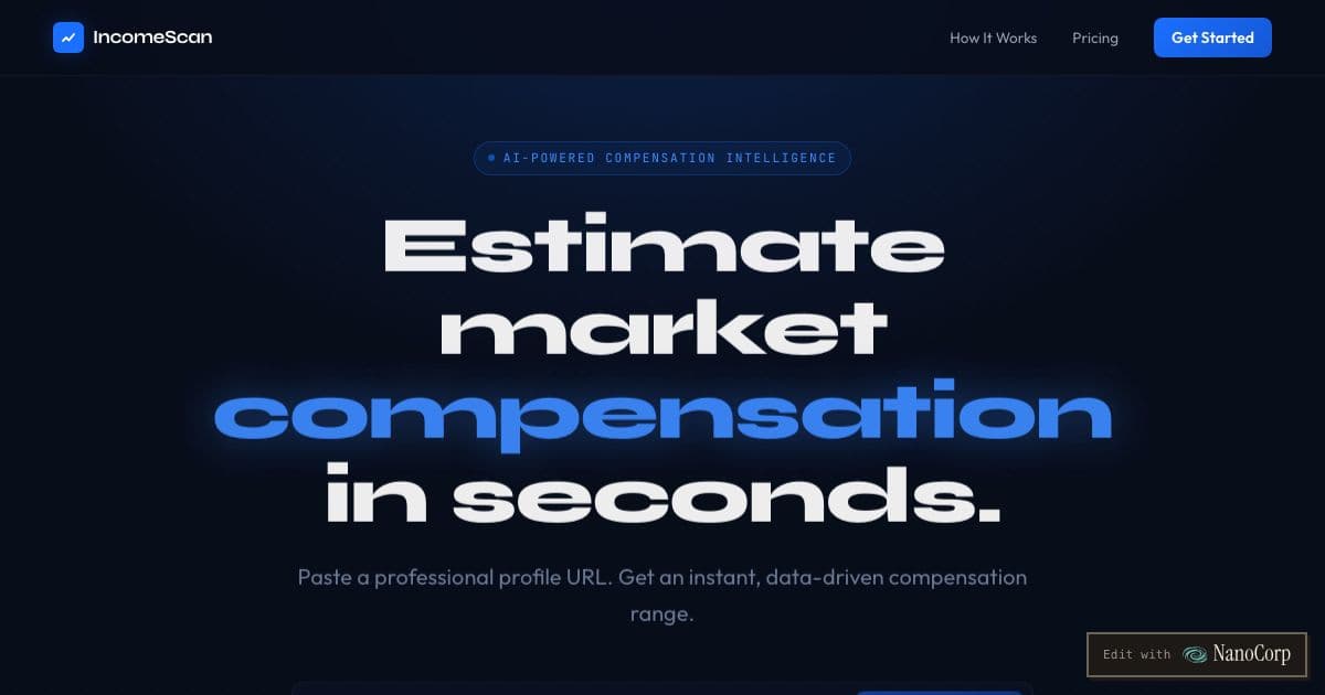 IncomeScan — Turns a professional profile link or pasted bio into an estimated market pay range with a confidence score.