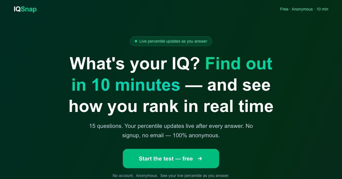 IQ Snap — An anonymous online IQ test that shows how each answer ranks against other test takers as you go.
