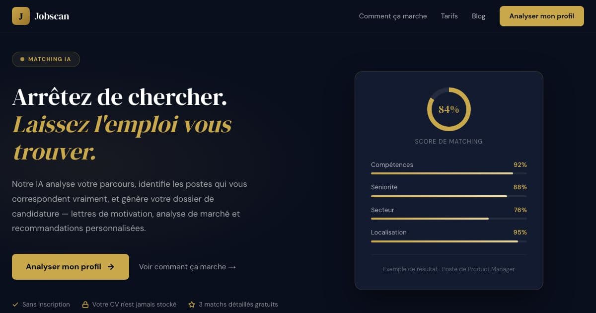 JobFit — Matches a job seeker's CV or LinkedIn profile against job offers in France and explains each match score.