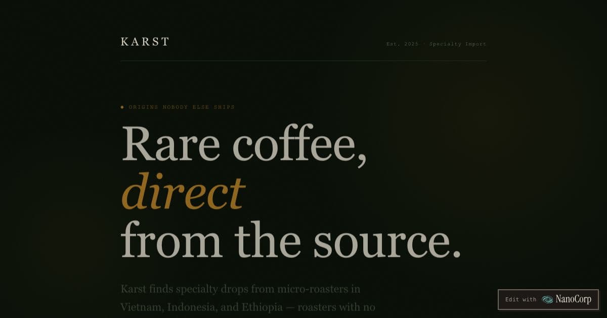 Karst — A monthly subscription that ships specialty coffee from small roasters in Vietnam, Indonesia, and Ethiopia to coffee enthusiasts worldwide.