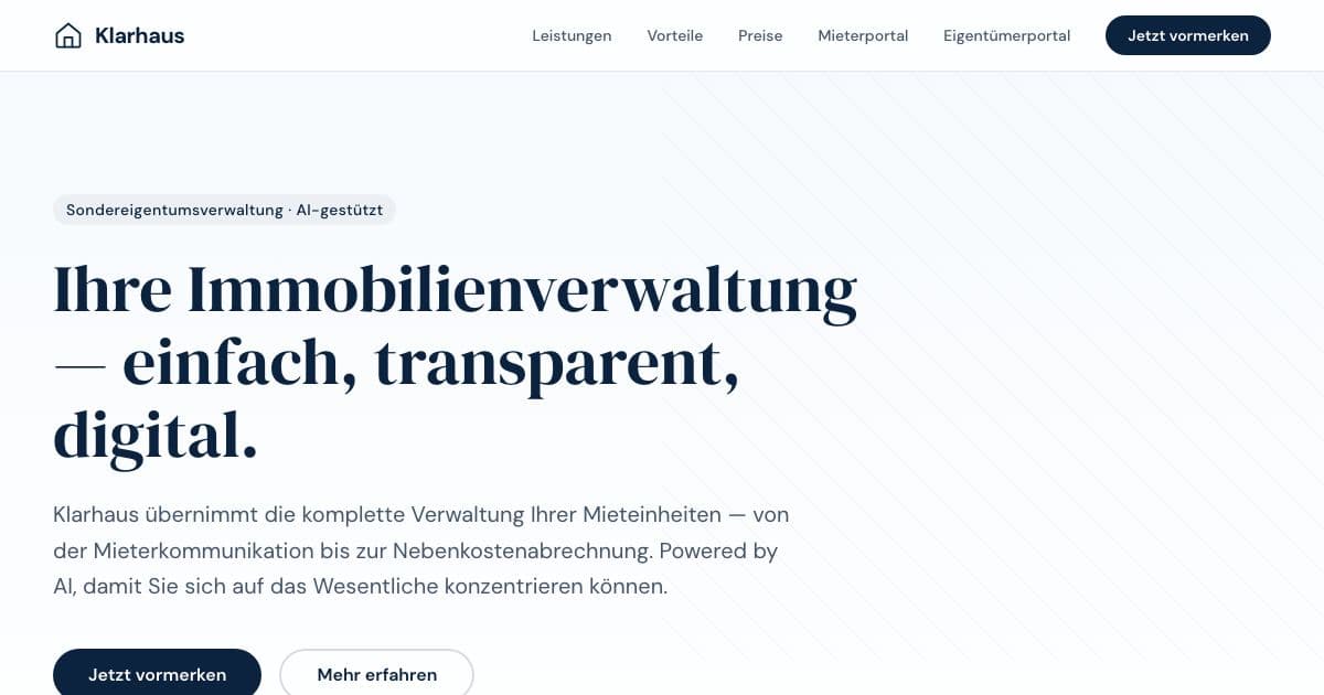 Klarhaus — Digital management of individually owned rental flats in Germany, from tenant messages to annual service charge statements.