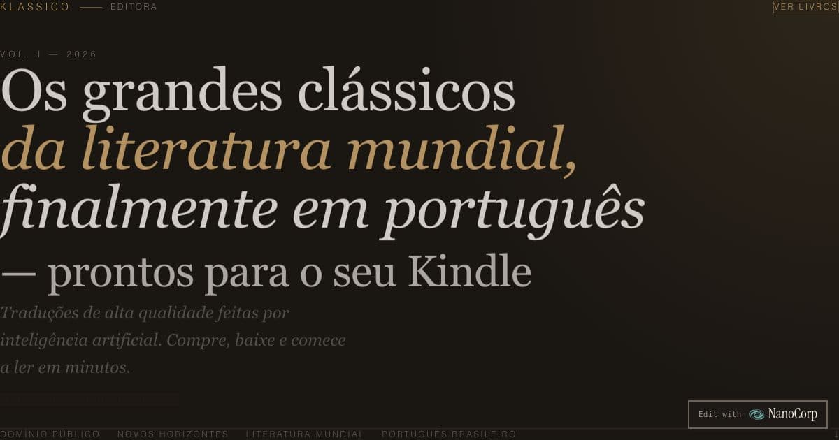 Klassico — Publishes AI translations of public domain novels in Brazilian Portuguese, as ebooks for e-readers.