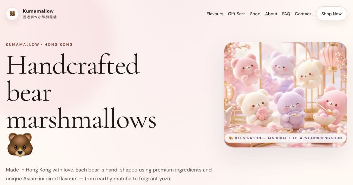 Kumamallow — Sells handmade bear-shaped marshmallows in Asian-inspired flavours as gift sets, delivered across Hong Kong.