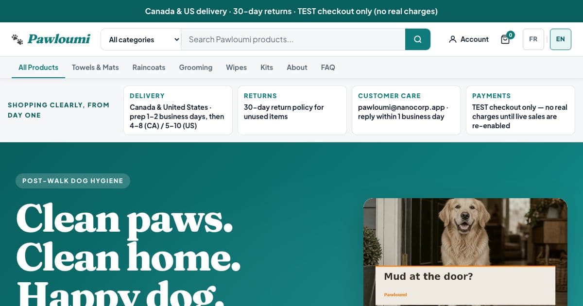 Laceez — A store of post-walk hygiene products for dog owners in Canada and the United States, from paw towels to raincoats.