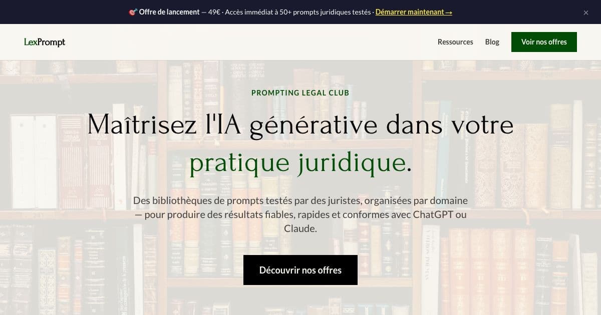 LexPrompt — Sells libraries of tested AI prompts for French lawyers and in-house legal teams, organized by area of law.