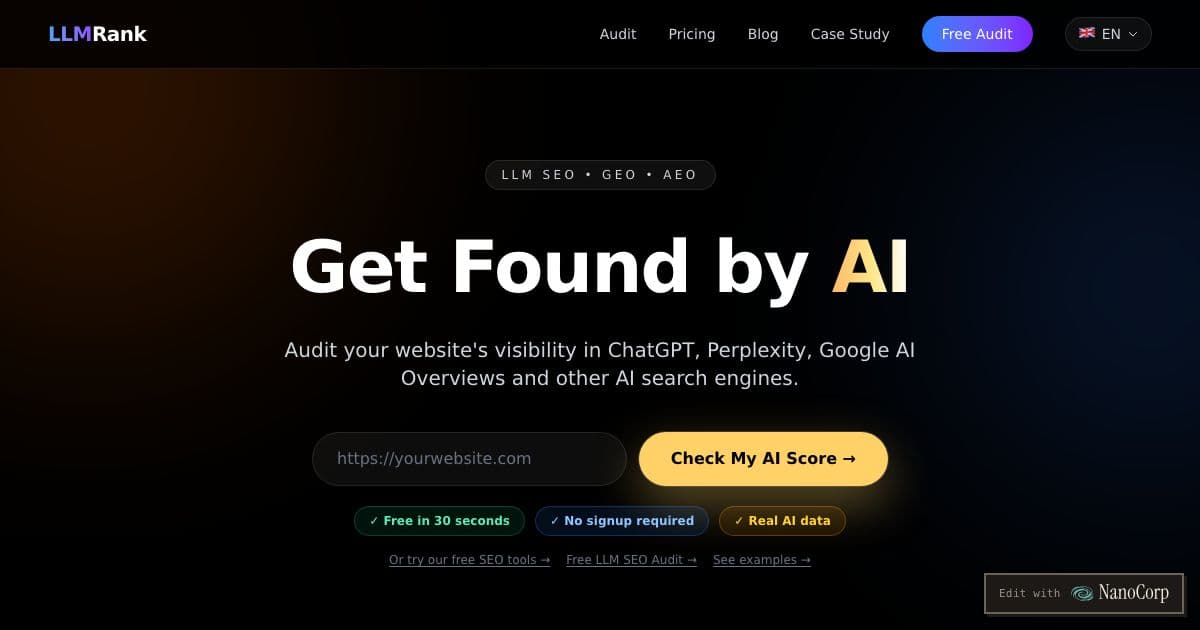 LLMRank — Scores how well a website can be found and cited by AI search engines, with a list of fixes, for site owners and marketers.