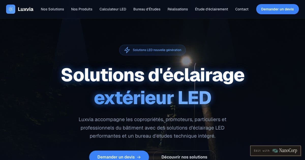 Luxvia — Supplies LED outdoor lighting with lighting studies to apartment buildings, developers, homeowners and builders across mainland France.
