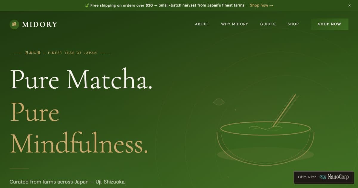 Midori — A curated shop of Japanese matcha, hojicha and green teas chosen by farm and region instead of anonymous blends.