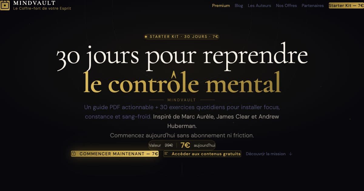 MindVault — French-language guides and daily exercises that turn self-improvement classics into routines for discipline and focus.
