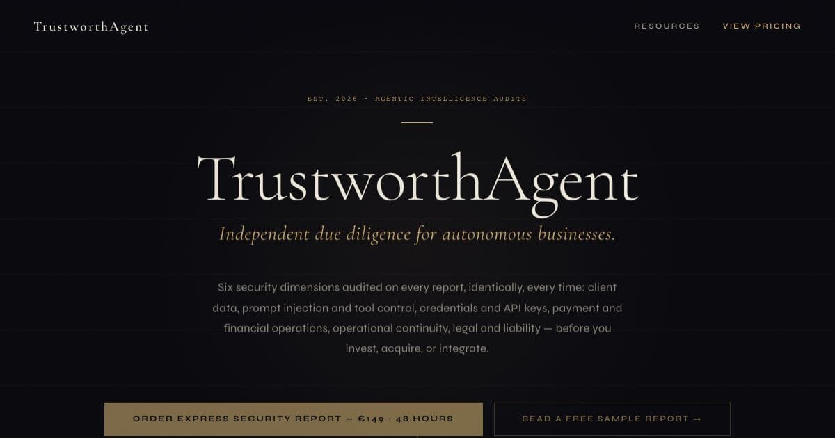 NanoDD — Writes security due diligence reports on agent-run businesses for investors, acquirers and companies about to integrate them.