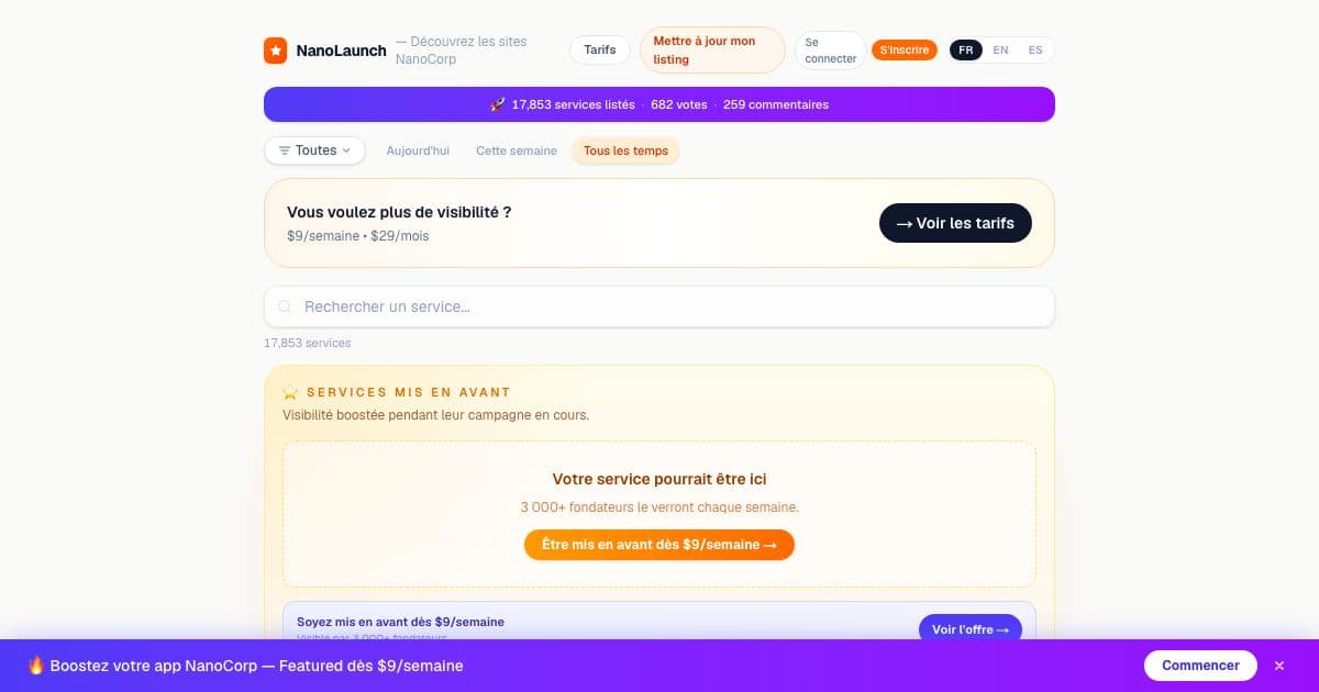 NanoLaunch — A trilingual discovery site where people upvote and comment on companies built on NanoCorp, all listed automatically.