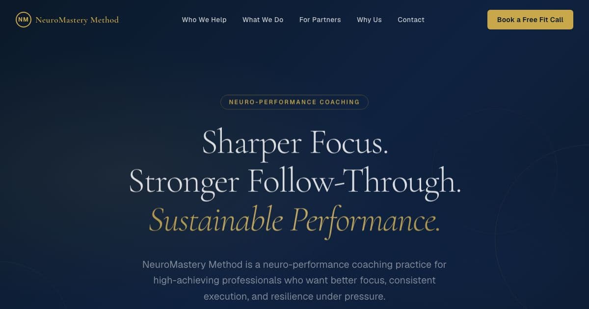 NeuroBridge — Non-clinical coaching on focus and follow-through for senior professionals, grown through referrals from therapists, coaches and HR leaders.