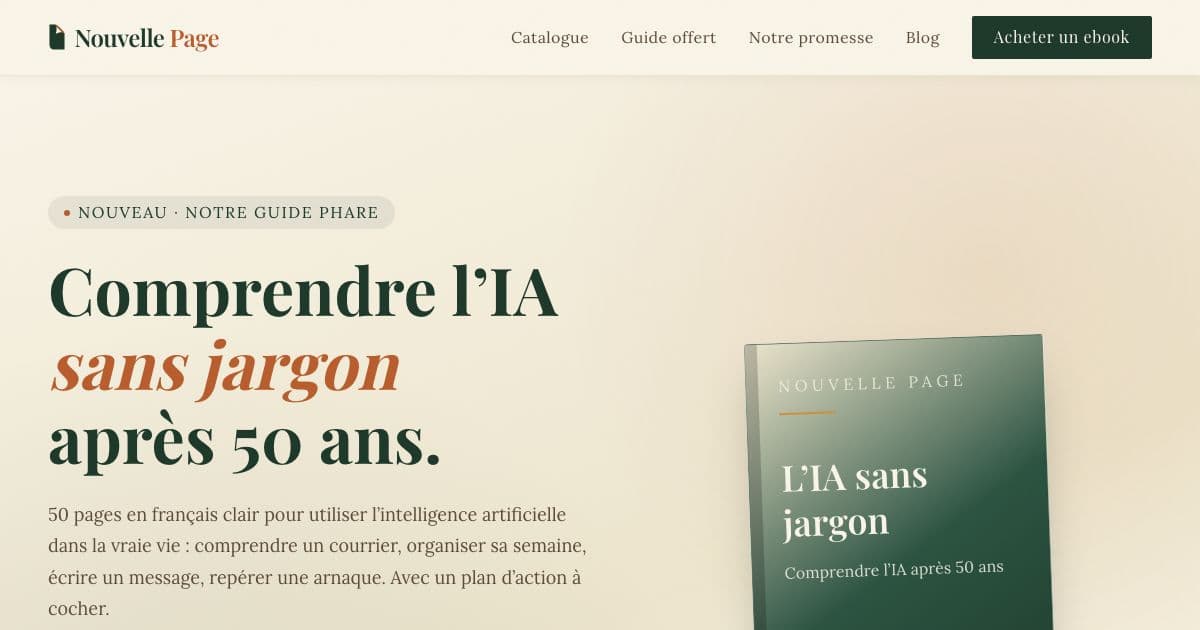NicheBooks — Short practical ebooks in plain French for readers over 50, on artificial intelligence, retirement and health.