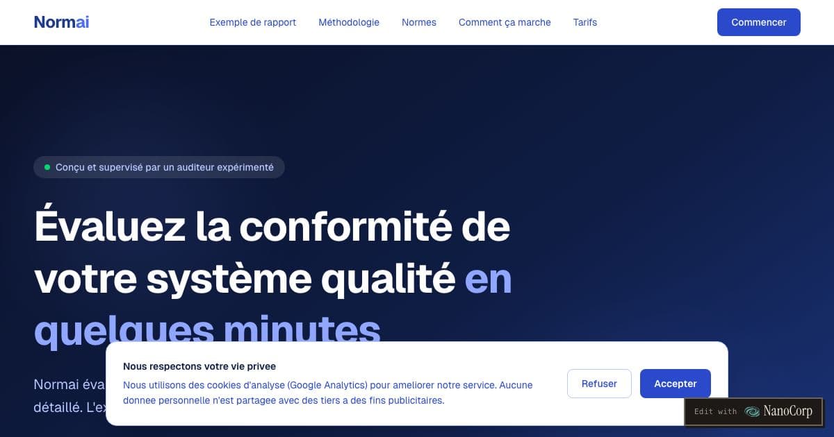 Normai — Reviews quality management documents against an ISO standard and returns a compliance report with gaps and fixes.