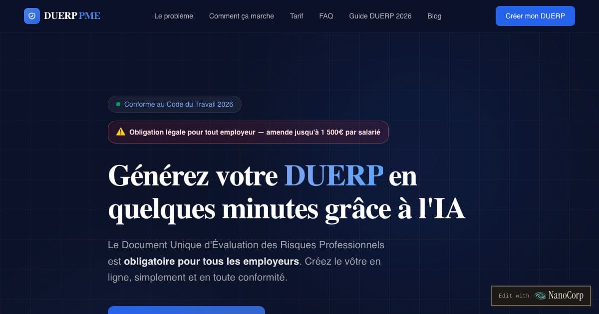Normly — Generates the mandatory French workplace risk assessment document for small employers from a guided online questionnaire.