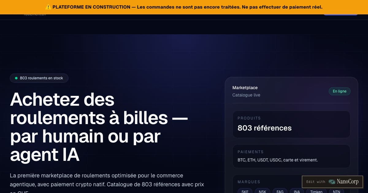 Orb AI — A ball bearing marketplace in the making, designed so that AI agents as well as people can search and order parts.
