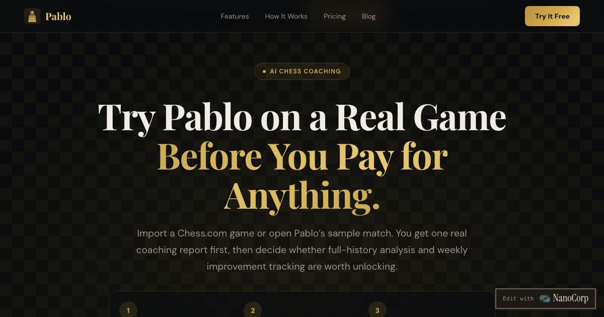 Pablo — Analyzes a chess player's past games and reports which openings and repeated mistakes are costing them points.